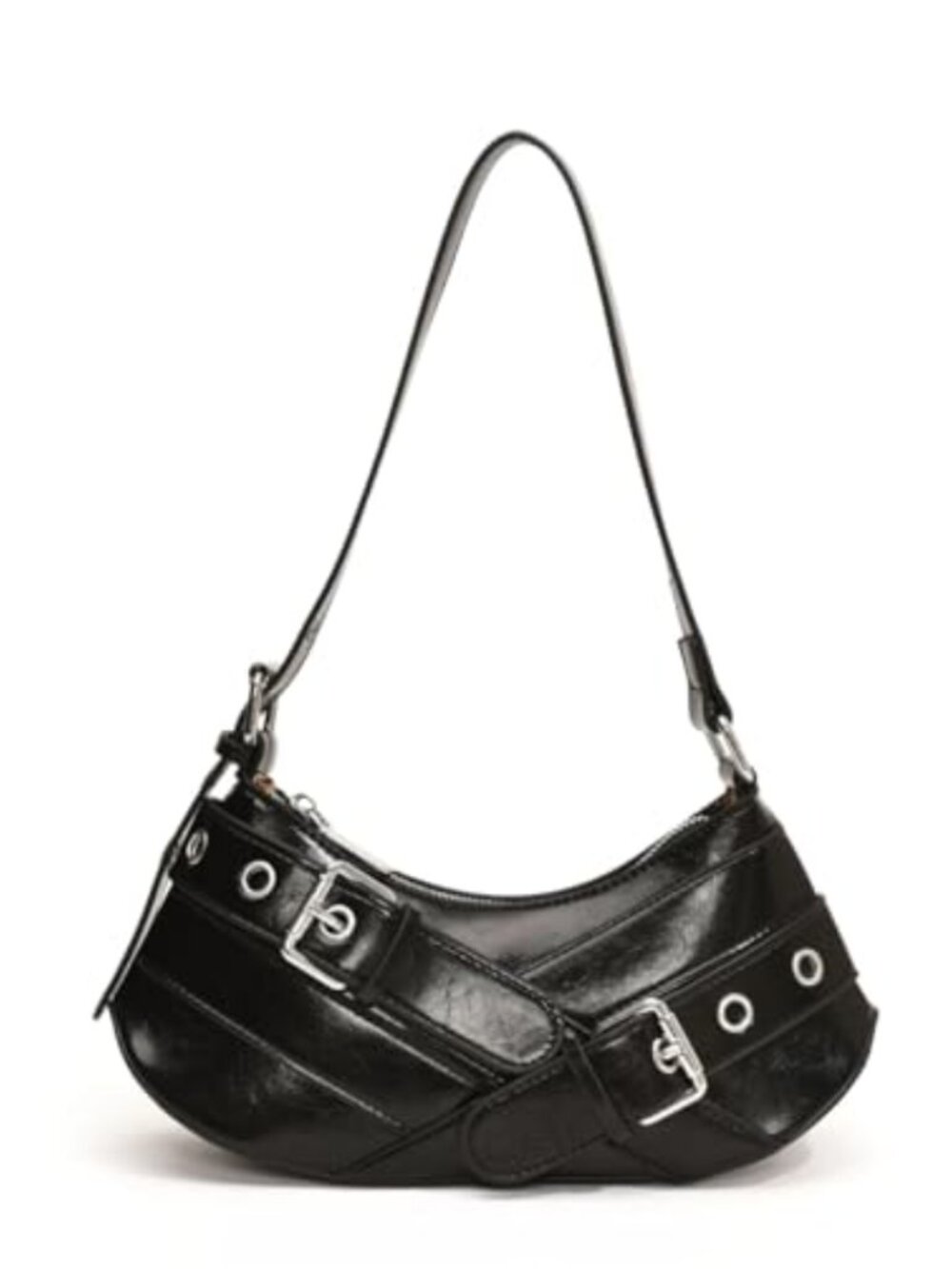 Vegan Leather Shoulder Bag Small Hobo Handbag Adjustable Strap Zipper